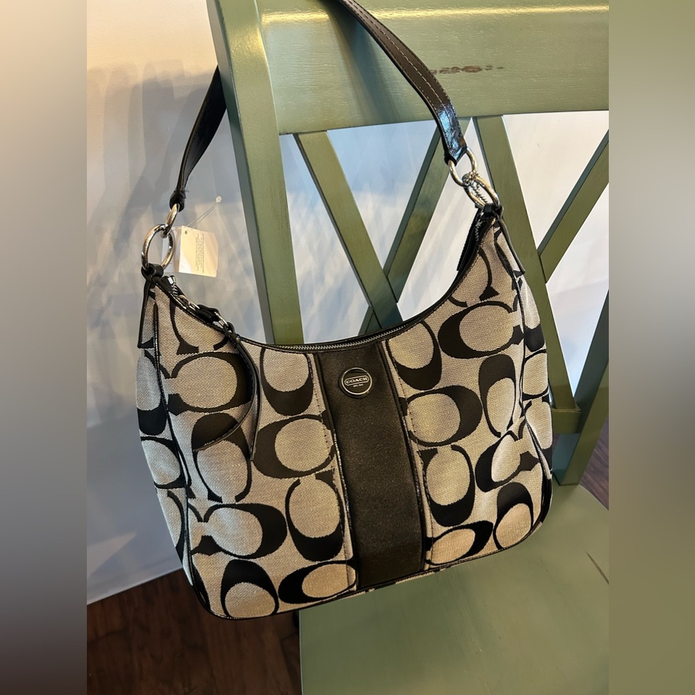Coach Hobo Bag Signature Stripe Black And Gray New With Tags F21873